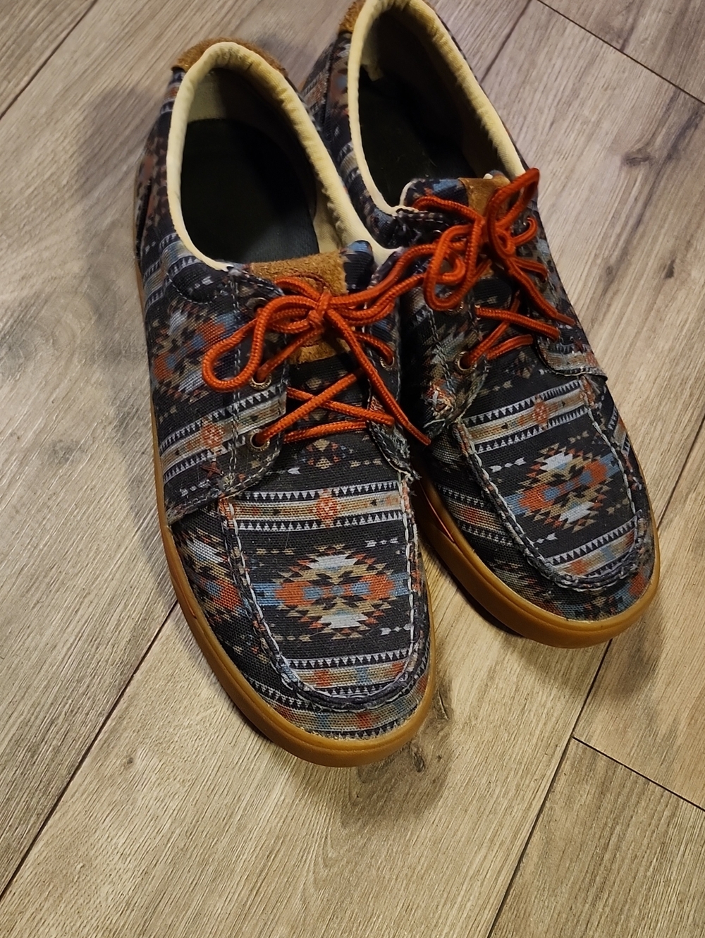 Hooey Men's Patterned Canvas Boat Shoes in Black, Orange and Brown